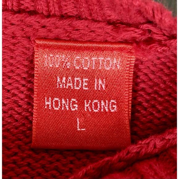 Vintage IZOD Cotton Sweater Men's Large Solid Red Diamond Pattern Christmas - Picture 6 of 11